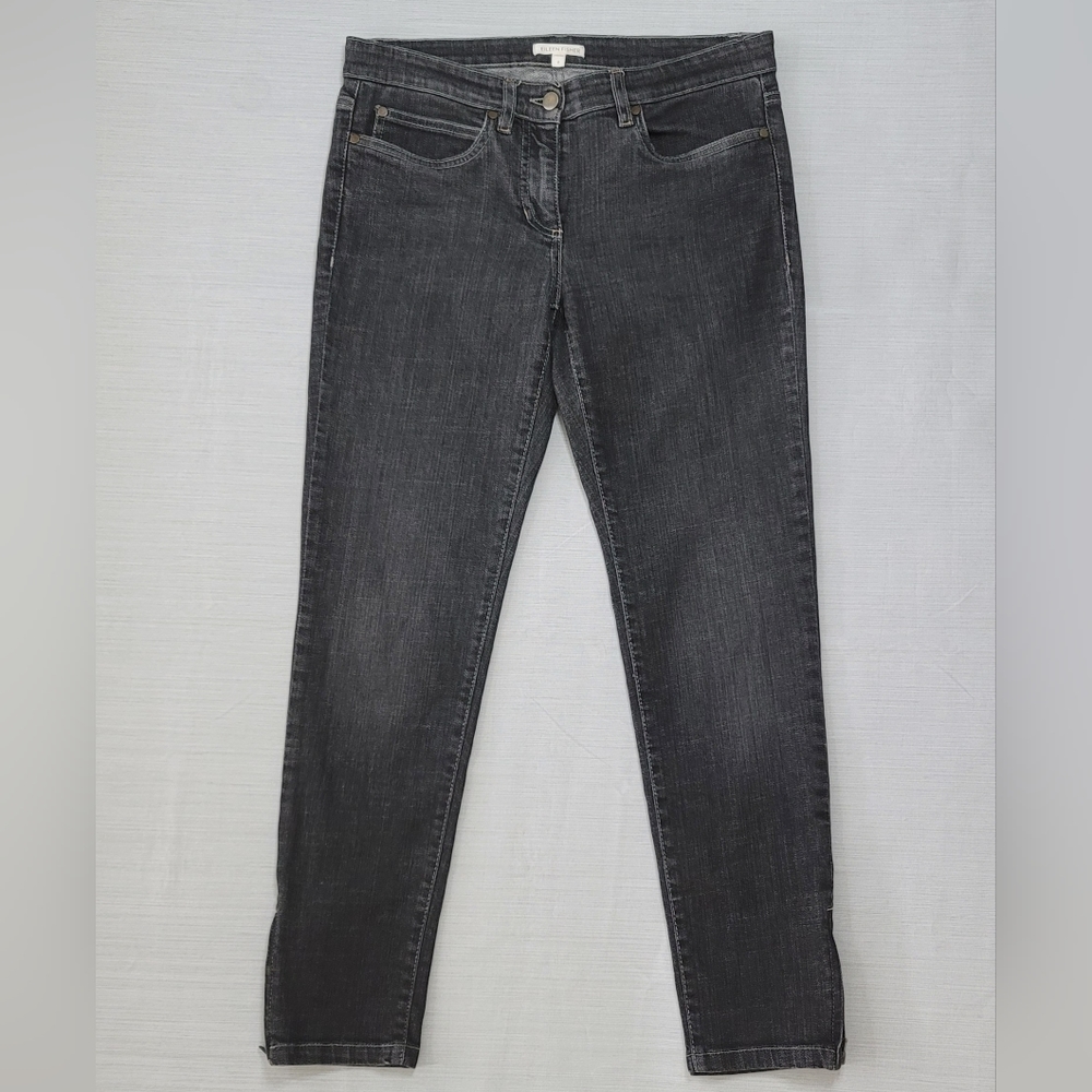Eileen Fisher Jeans Womens 6 Skinny Black Faded Denim Ankle Zip Casual